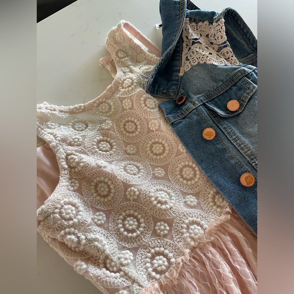 Rare Editions girls dress with jean vest